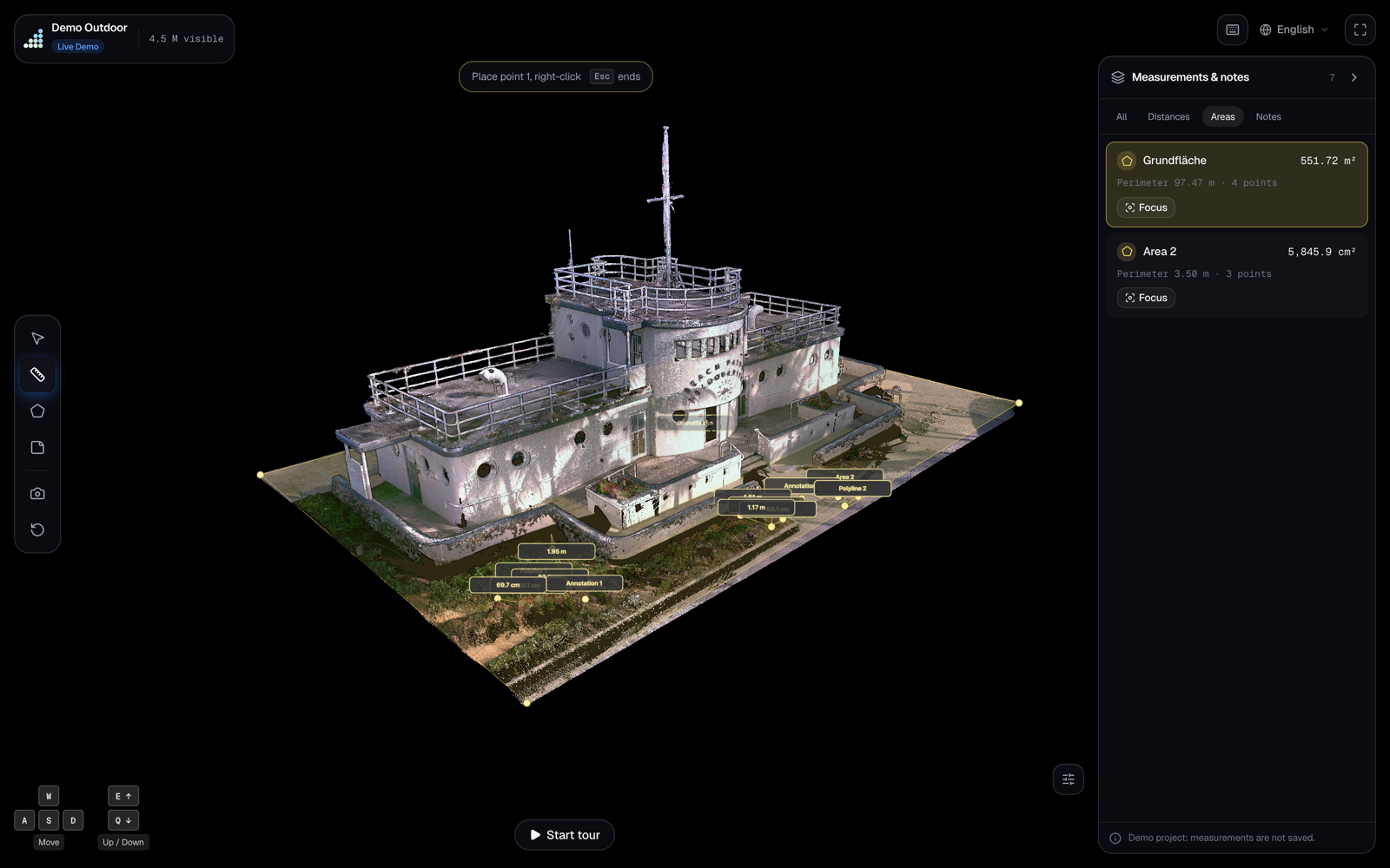 Distance measurement in the point cloud in captureViewer
