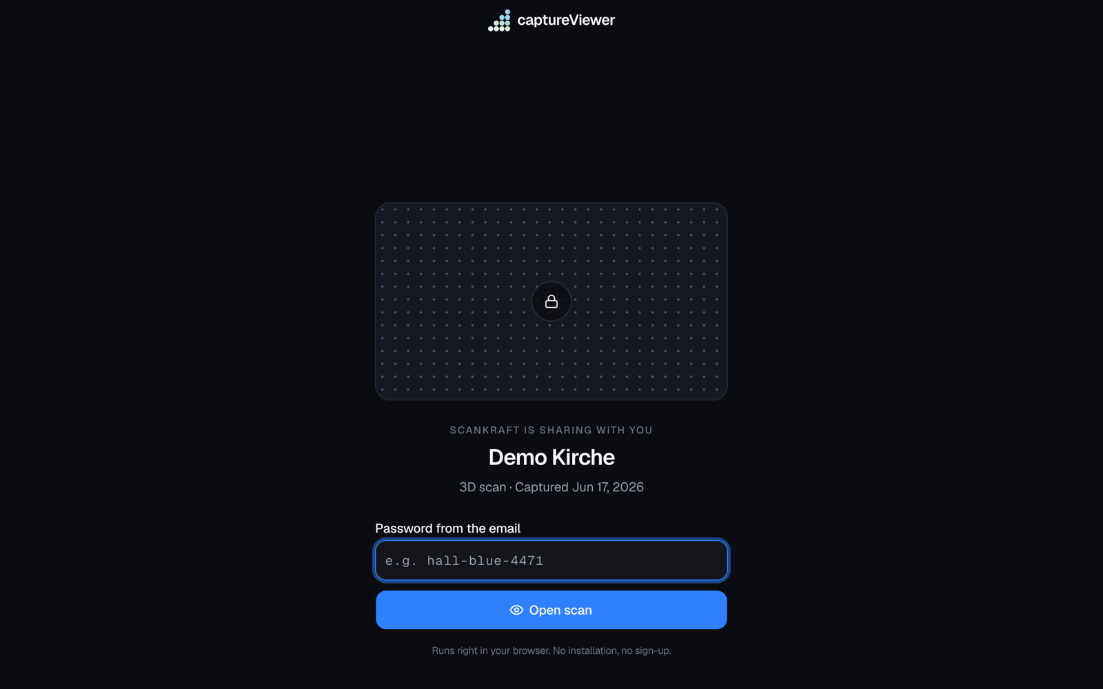 Password-protected share link in captureViewer