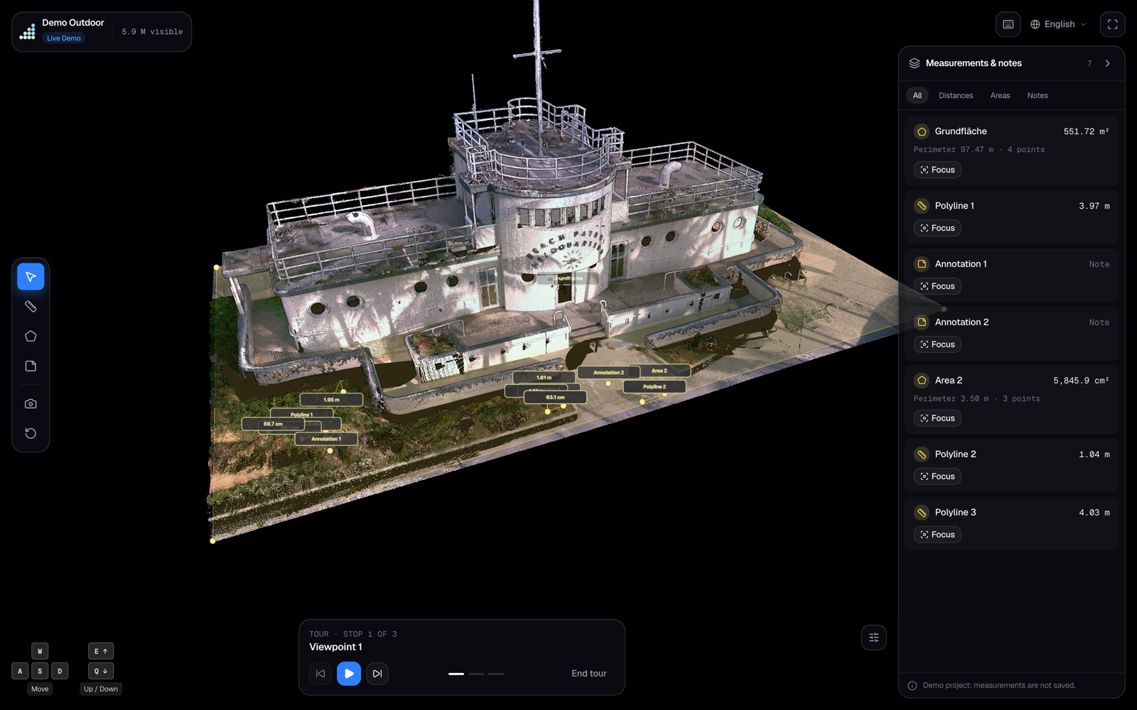 Guided tour player with viewpoints in captureViewer